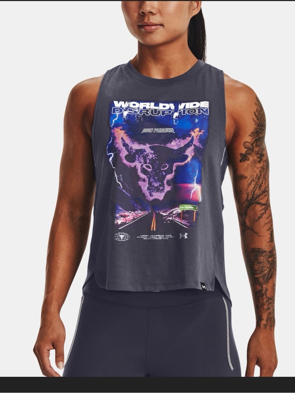Under Armour Women’s Charcoal Graphic Muscle Tank Purple & Blue Print Small